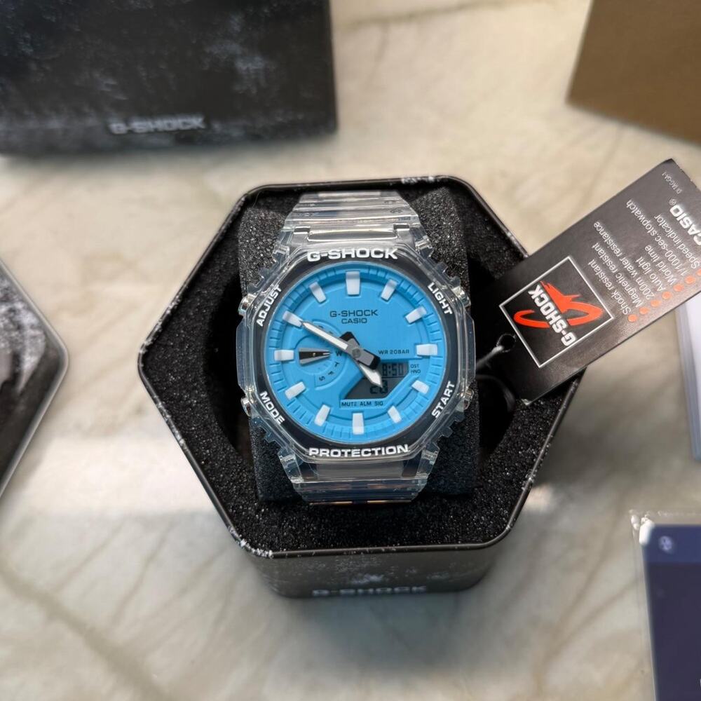 Transparent w/ Light Blue Face Men's Adjustable Watch